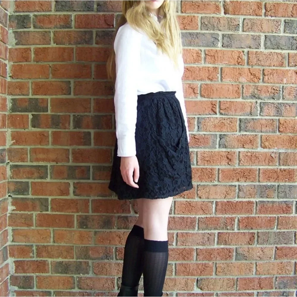 Kimchi Blue | Black Lined Lace Pocket Skirt | 2 - Picture 3 of 14